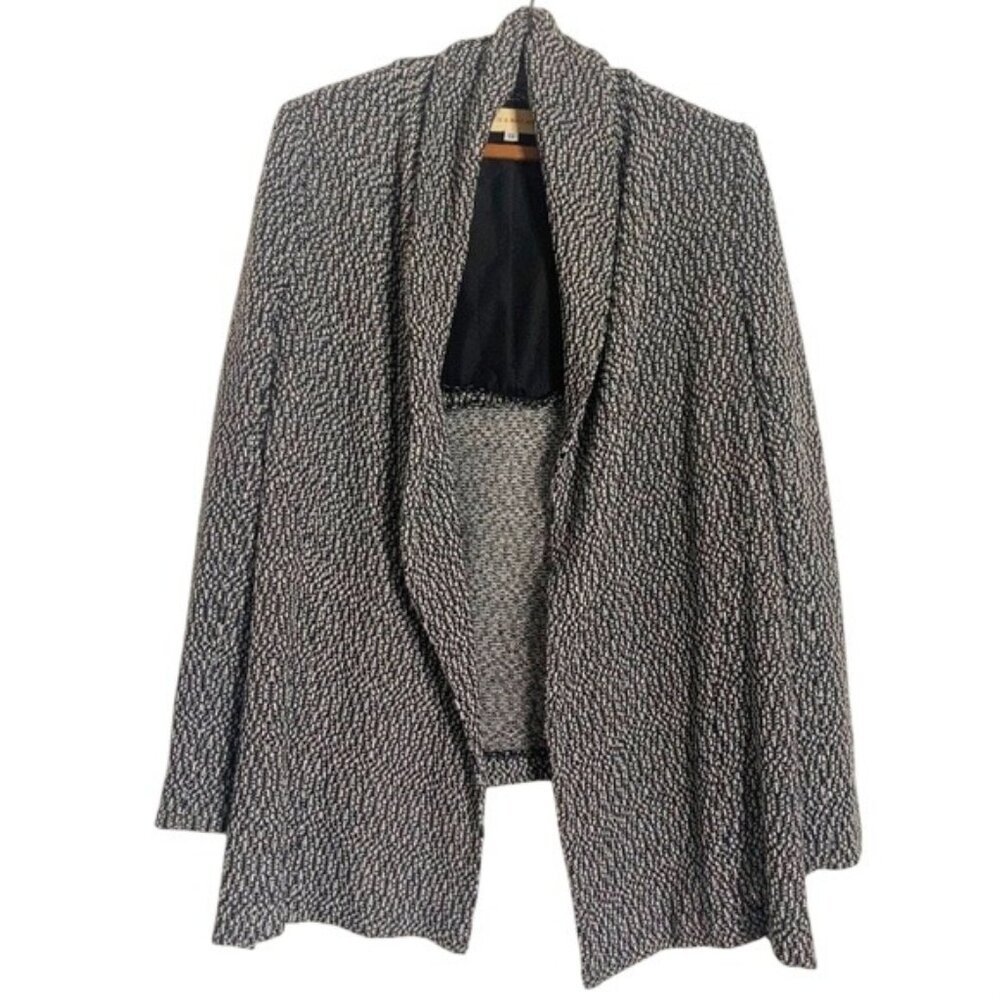 Otis & Maclain Black & White Wool Blend Knit Open Cardigan Sweater Jacket Size S